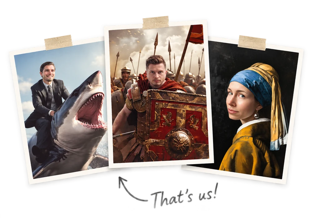 Tom, Spencer and Olivia in their personalized shark, Roman soldier and painted portrait designs