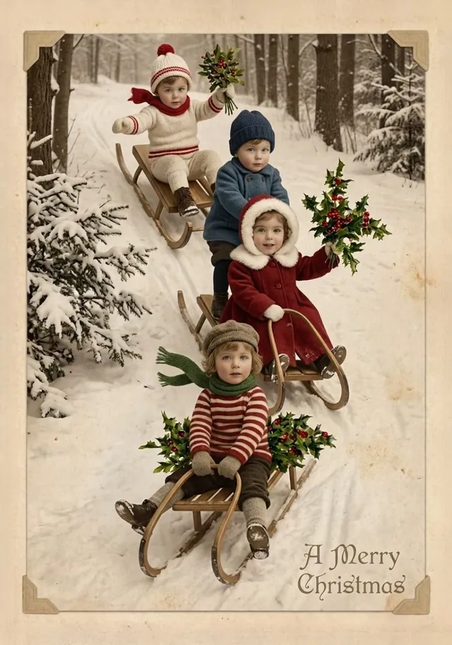 Vintage Christmas Sledding Crew