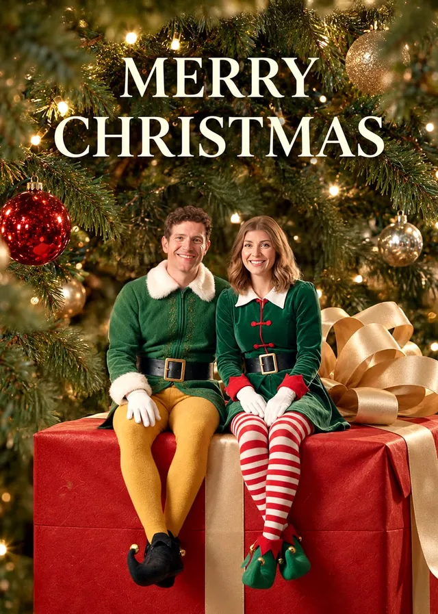 Christmas Elves on a Giant Present