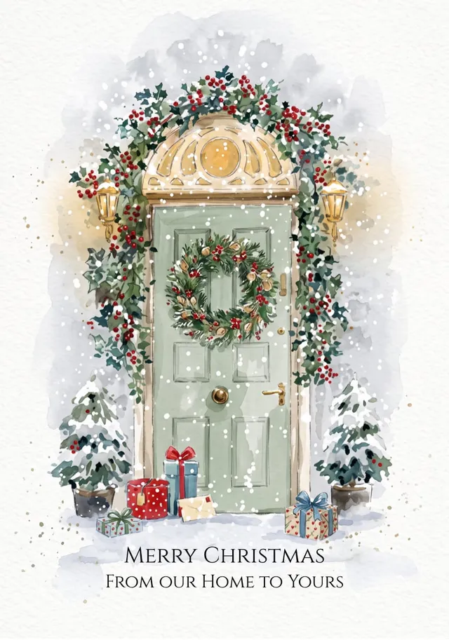 Christmas Watercolour Front Door Portrait