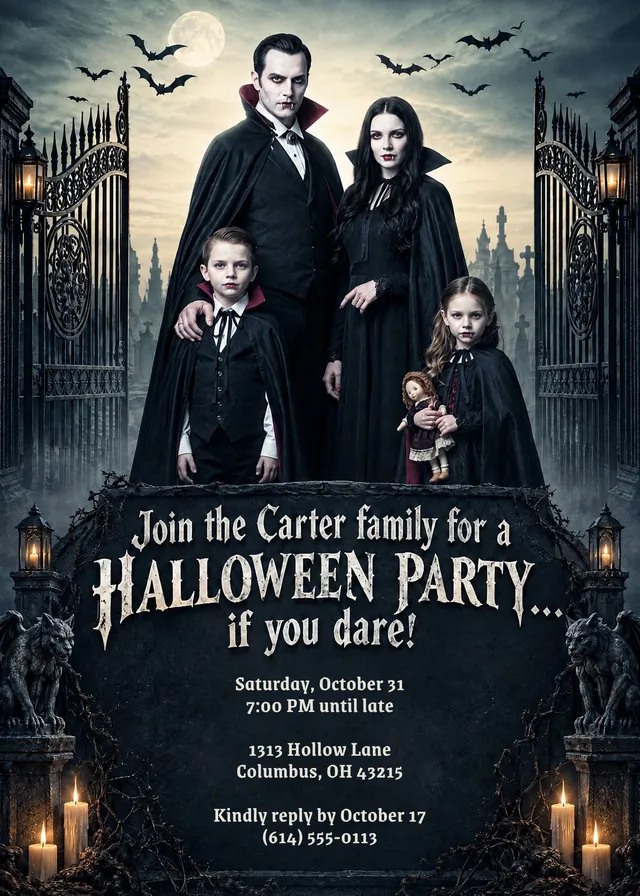 Midnight Vampire Family Portrait invitation