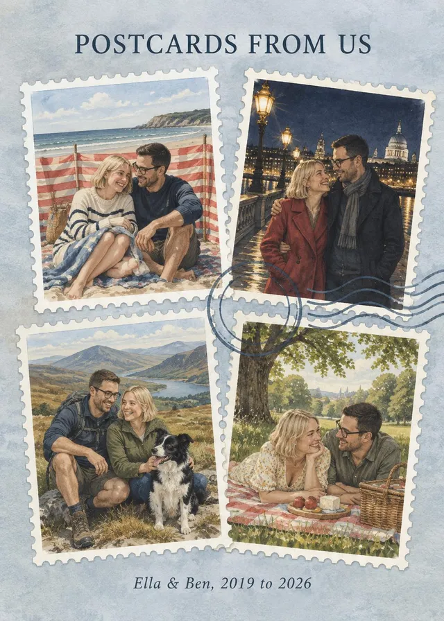 Watercolour Couple Travel Collage