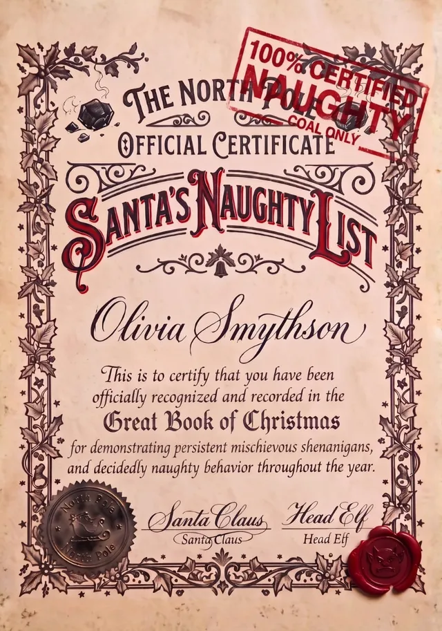 Santa's Official Naughty List Certificate