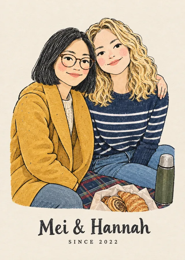 Ink and Gouache Couple Portrait