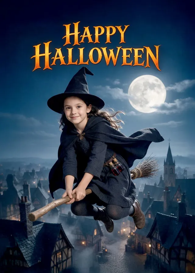 Moonlit Halloween Witch Flight