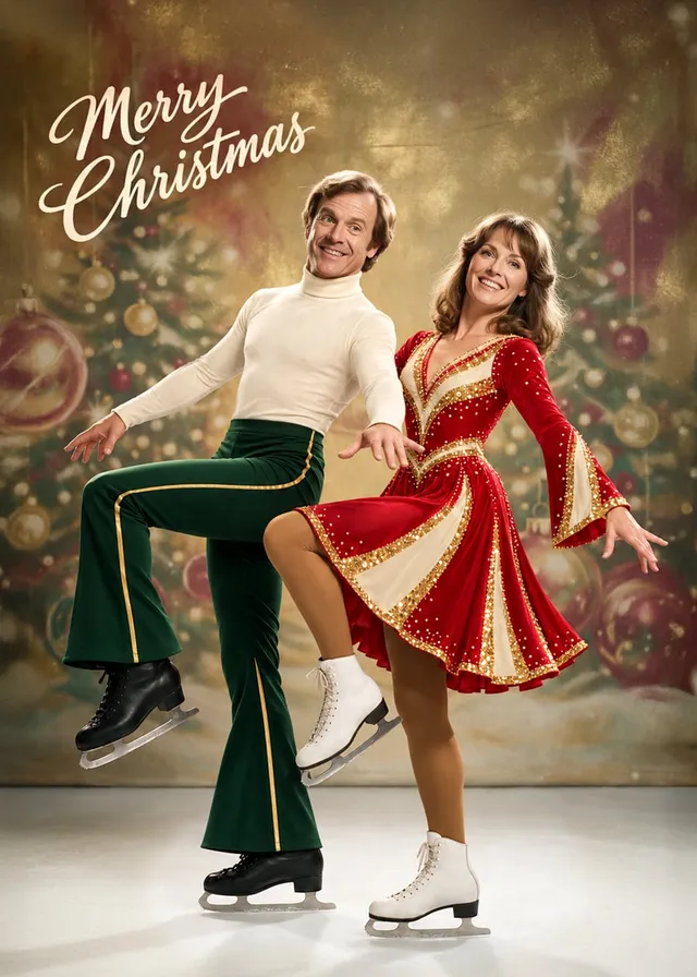 Festive Ice Skating Duo