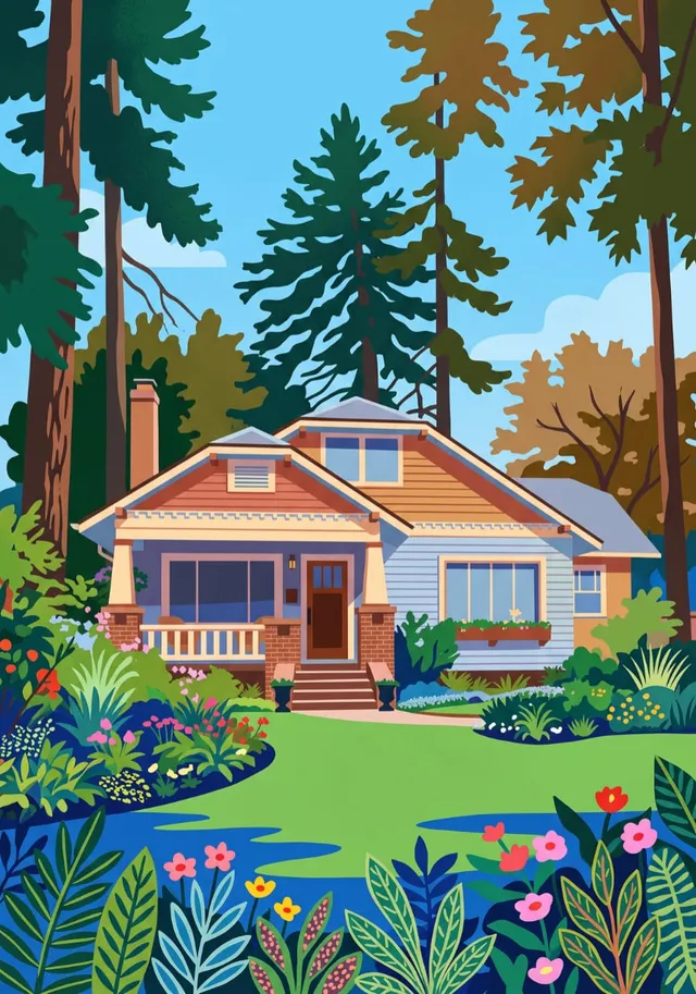 Vibrant Retro New Home Illustration
