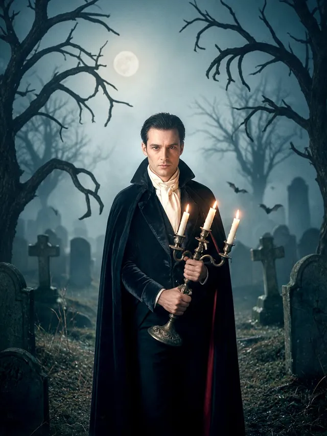 Moonlit Vampire Graveyard Scene