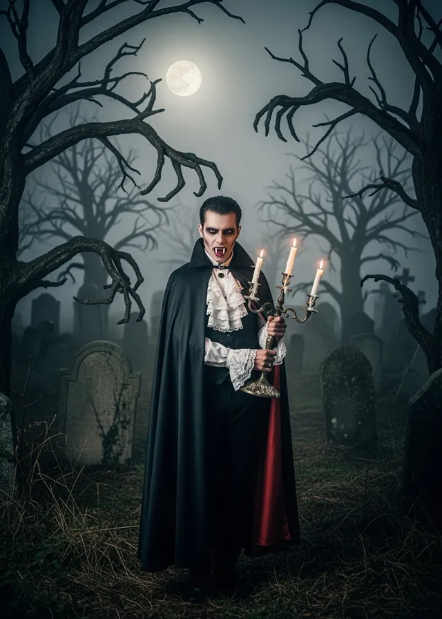 Moonlit Vampire Graveyard Scene