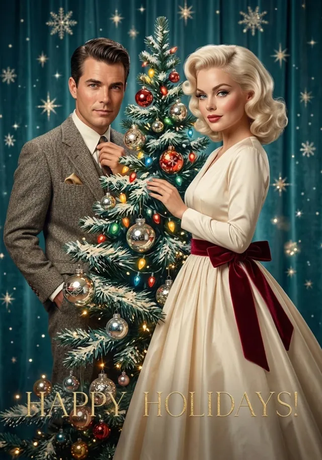 Retro Holiday Glamour Couple