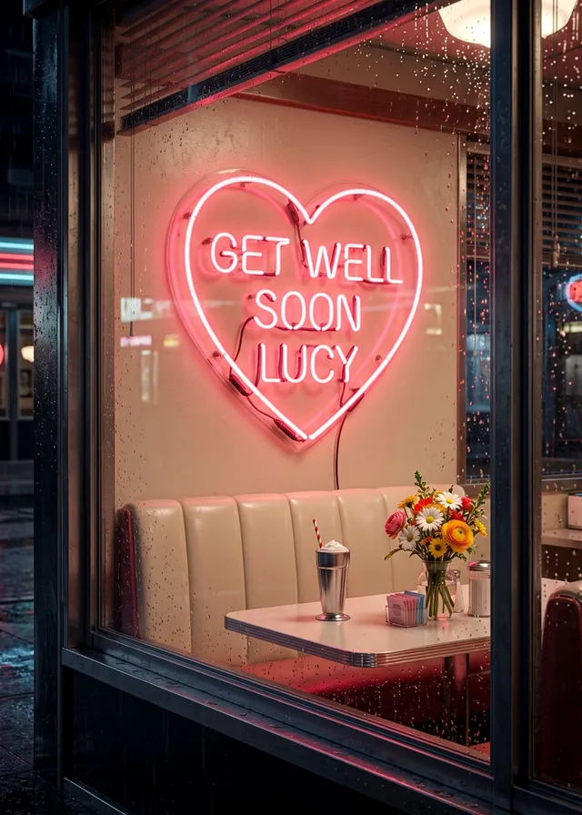 Neon Heart Get Well Message
