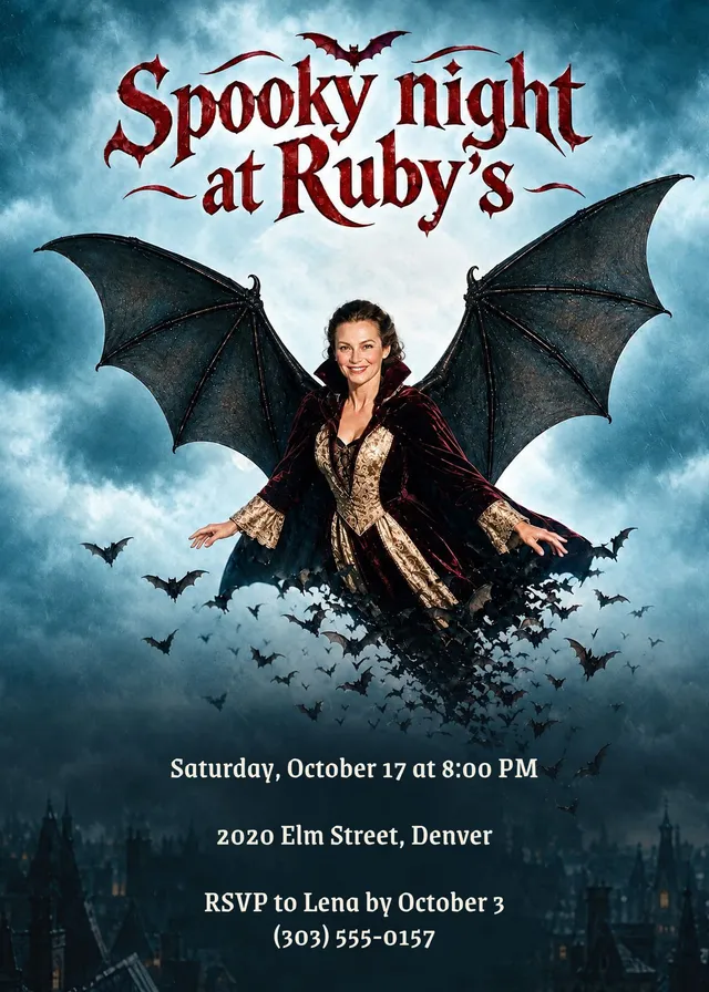 Queen of the Midnight Bats invitation