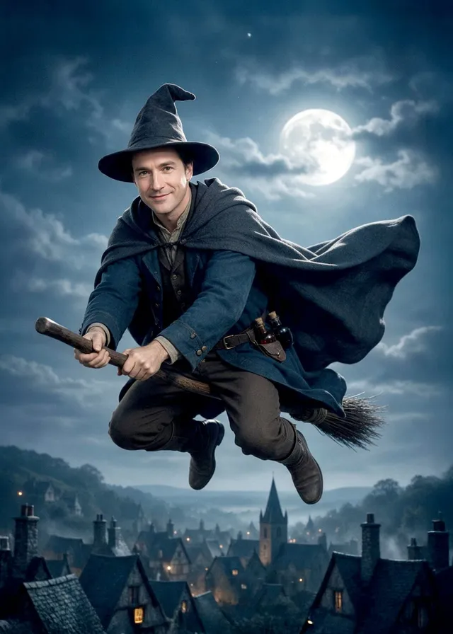 Moonlit Broomstick Wizard