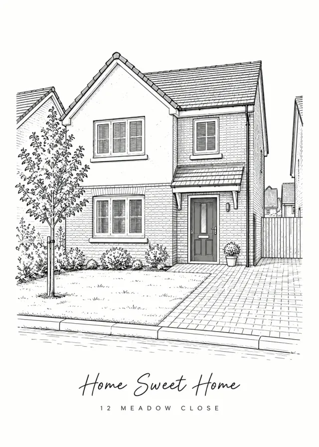 Fine Line House Drawing